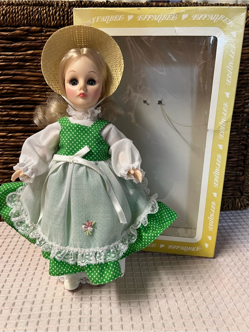 Vtg Effanbee Goldilocks Storybook Series 11" Doll Green Polka Dot Dress With Box